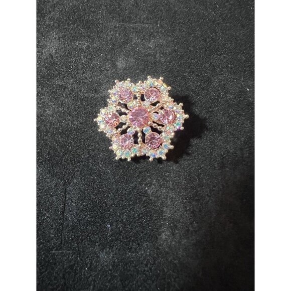 Pink and Iridescent Crystals Rose Gold Plated Pin Brooch 1" - Picture 1 of 4